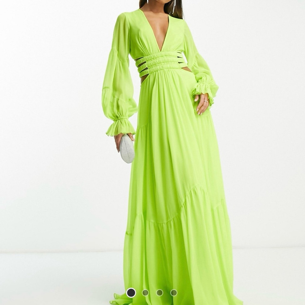 ASOS Elegant Lime Green Cutout Maxi Dress